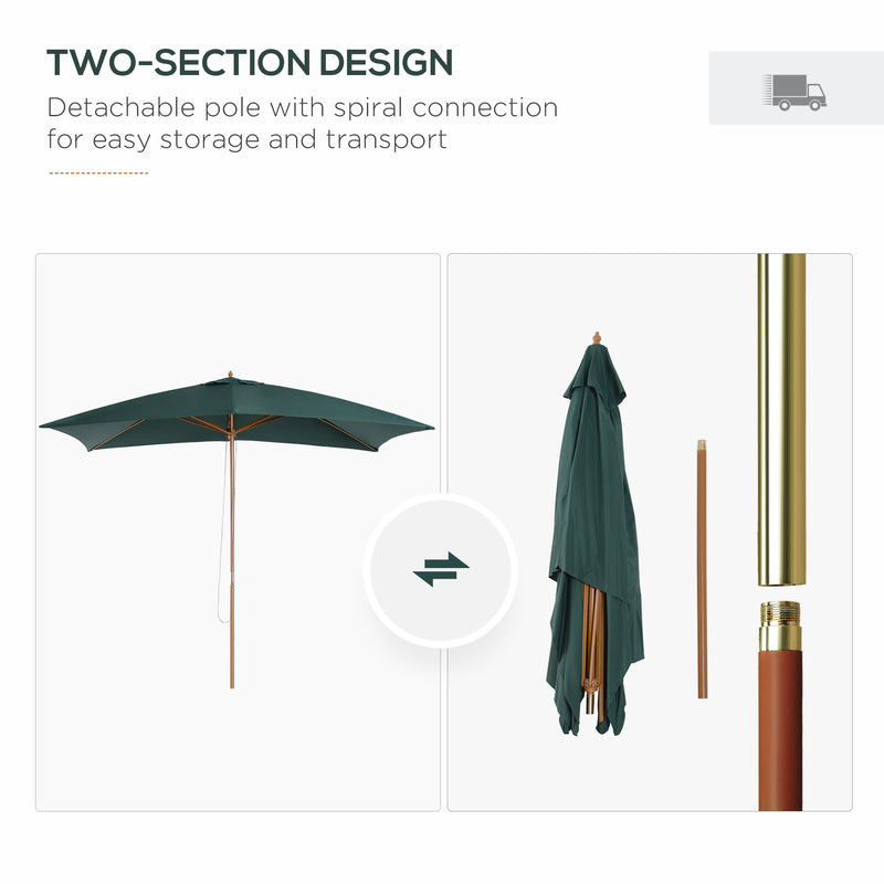 295L x 200W x 255Hcm Wooden Garden Patio Parasol Umbrella-Dark Green