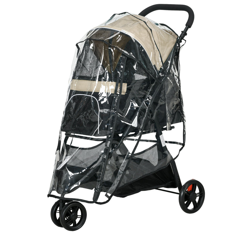 Foldable Pet Stroller with Rain Cover for XS and S-Sized Dogs Khaki