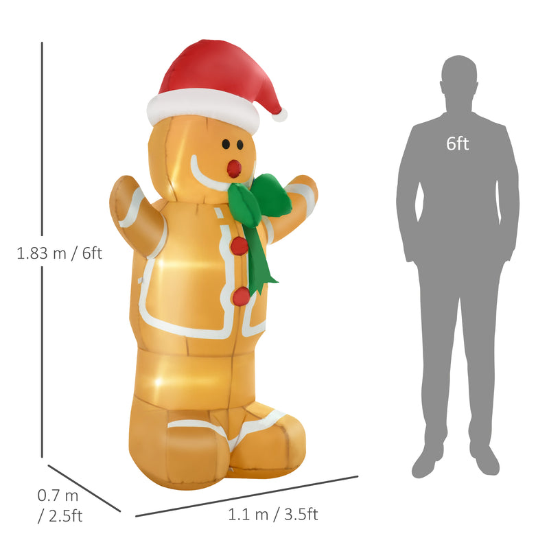 183cm Christmas Inflatable Gingerbread Man Holiday Yard Lawn Decoration with LED Lights, Indoor Outdoor Blow Up Decor