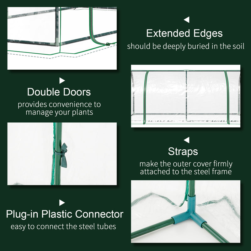 Tunnel Greenhouse Green Grow House for Garden Outdoor, Steel Frame, PE Cover, Transparent, 200 x 100 x 80cm