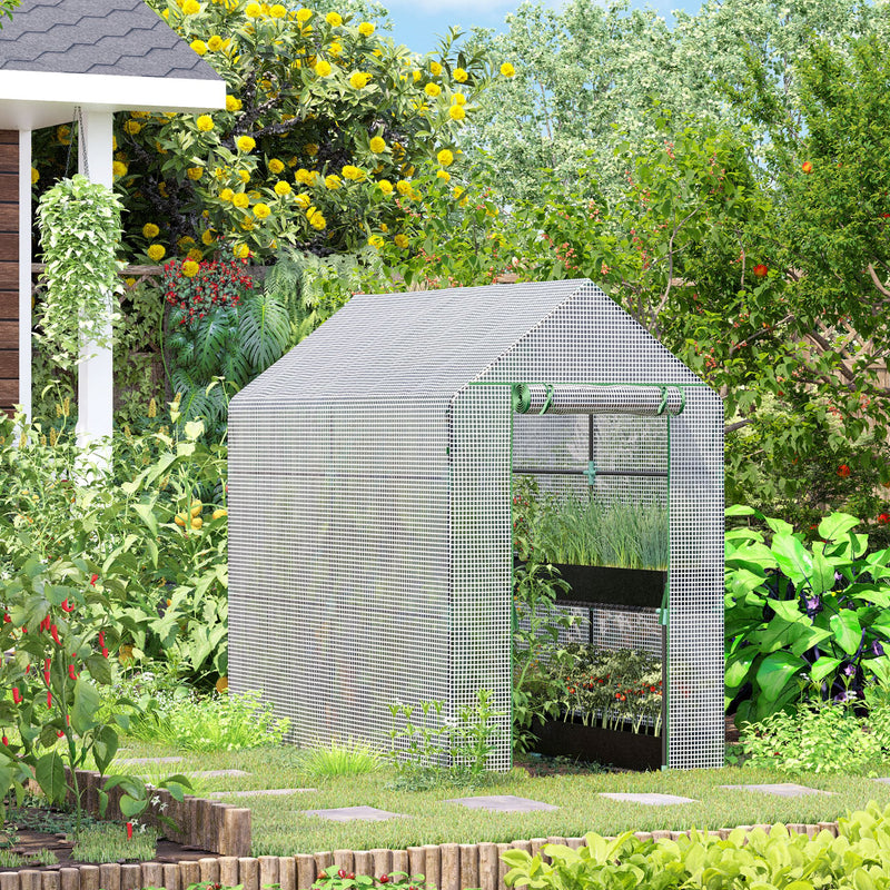 Walk in Garden Greenhouse with Shelves Polytunnel Steeple Grow House 186L x 120W 190Hcm White