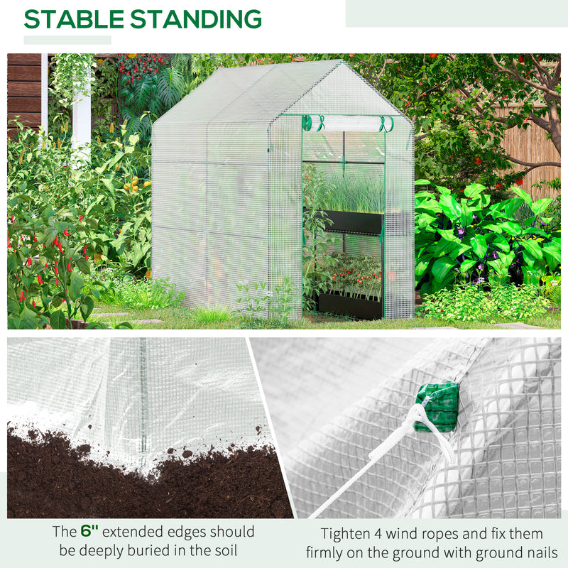 Walk in Garden Greenhouse with Shelves Polytunnel Steeple Grow House 186L x 120W 190Hcm White