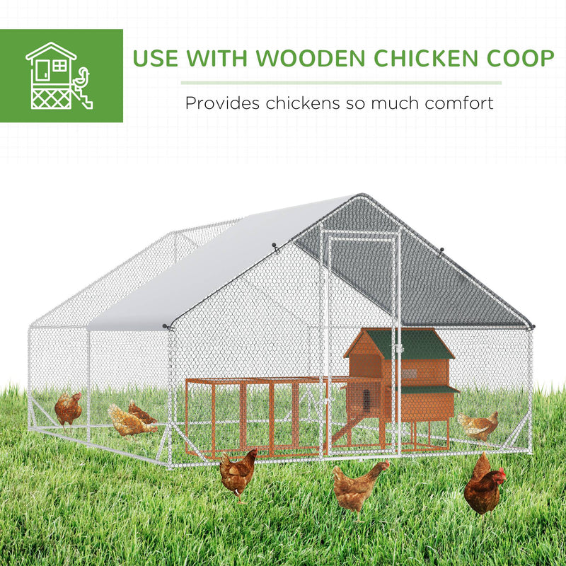 Walk-In Chicken Coop Run Cage, Large Galvanized Chicken House, Hen Poultry House Rabbit Hutch Pet Playpen w/ Water-Resist Cover, 3 x 4 x 2m