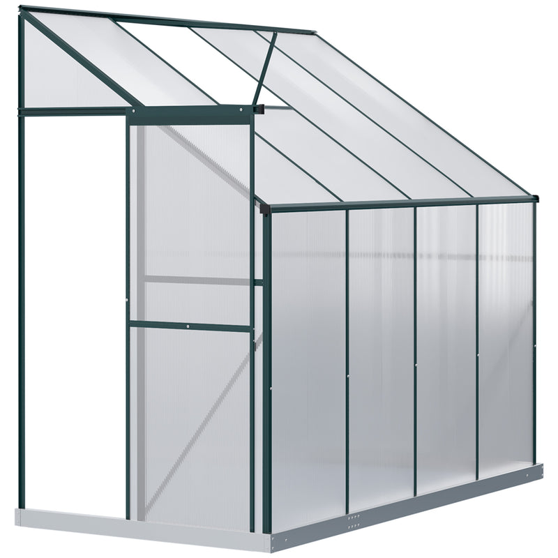 Walk-In Greenhouse Lean to Wall Greenhouse Garden Heavy Duty Aluminium Polycarbonate with Roof Vent for Plants, 253 x 127 x 220 cm