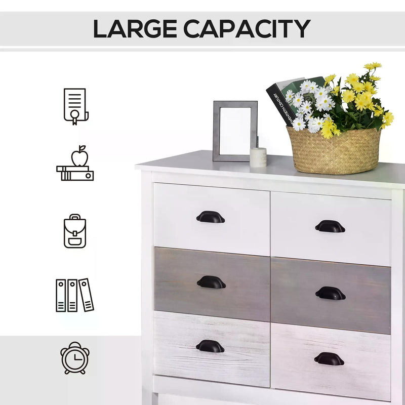 Side Cabinet Home Organizer with 6 Storage Drawer Unit, Round Handle for Bedroom, Living Room