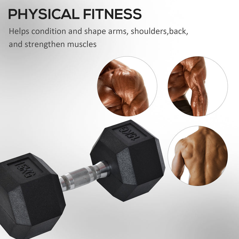 15KG Single Rubber Hex Dumbbell Portable Hand Weights Dumbbell Home Gym Workout Fitness Hand Dumbbell