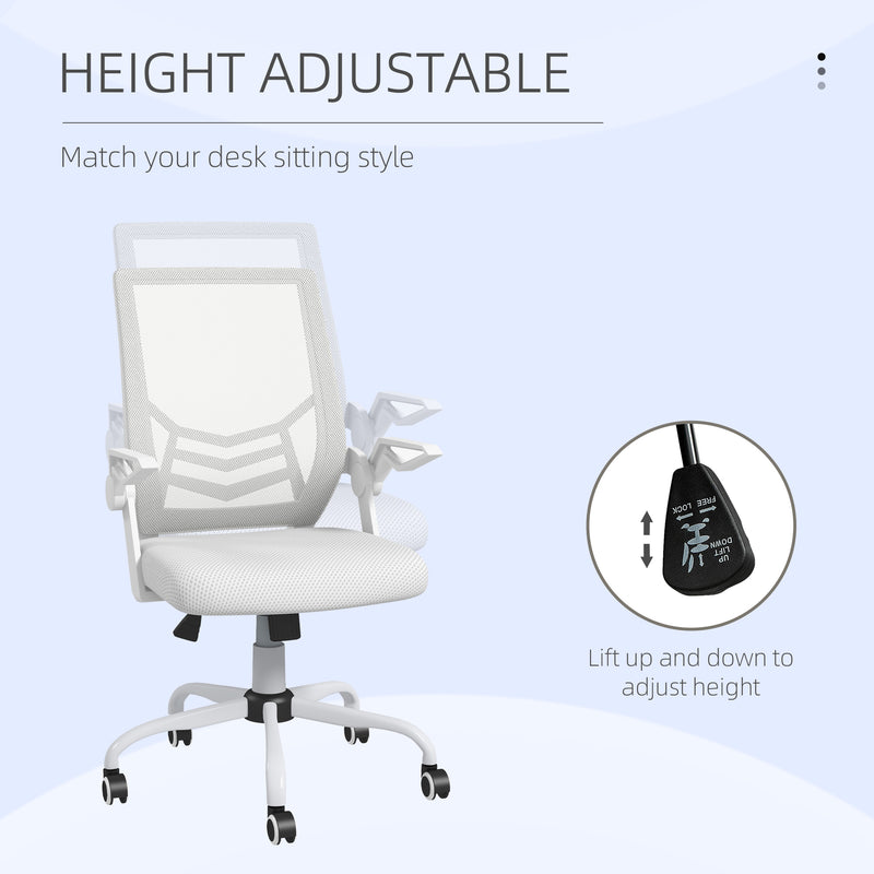 Mesh Office Chair, Computer Desk Chair with Flip-up Armrests, Lumbar Back Support and Swivel Wheels, White