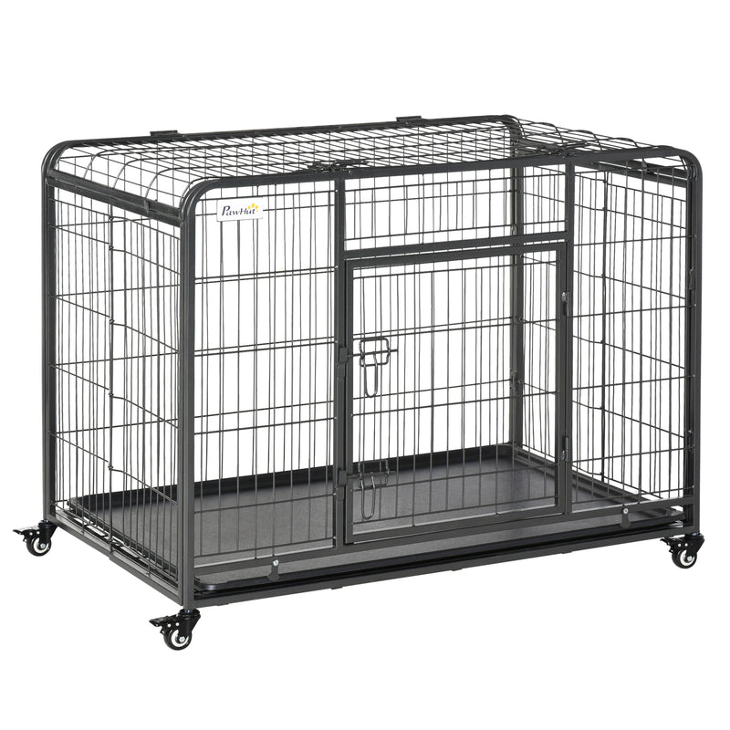 Heavy Duty Dog Crates Foldable Indoor Dog Kennel and Dog Cage Pet Playpen with Double Doors Removable Tray Lockable Wheels Openable Top