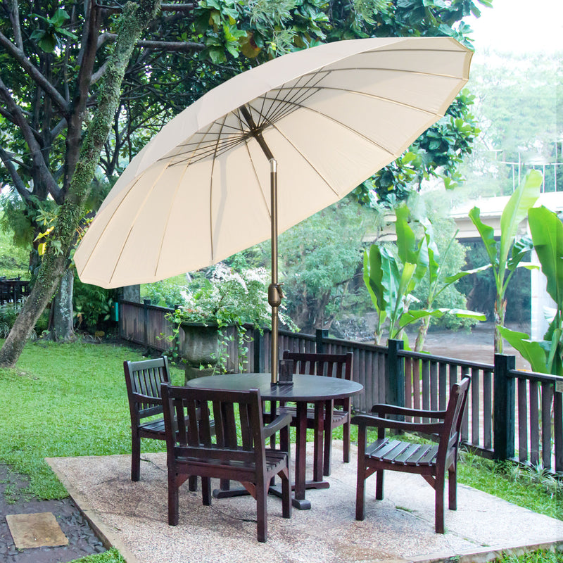 Ф255cm Patio Parasol Umbrella Outdoor Market Table Parasol with Push Button Tilt Crank and Sturdy Ribs for Garden Lawn Backyard Pool White