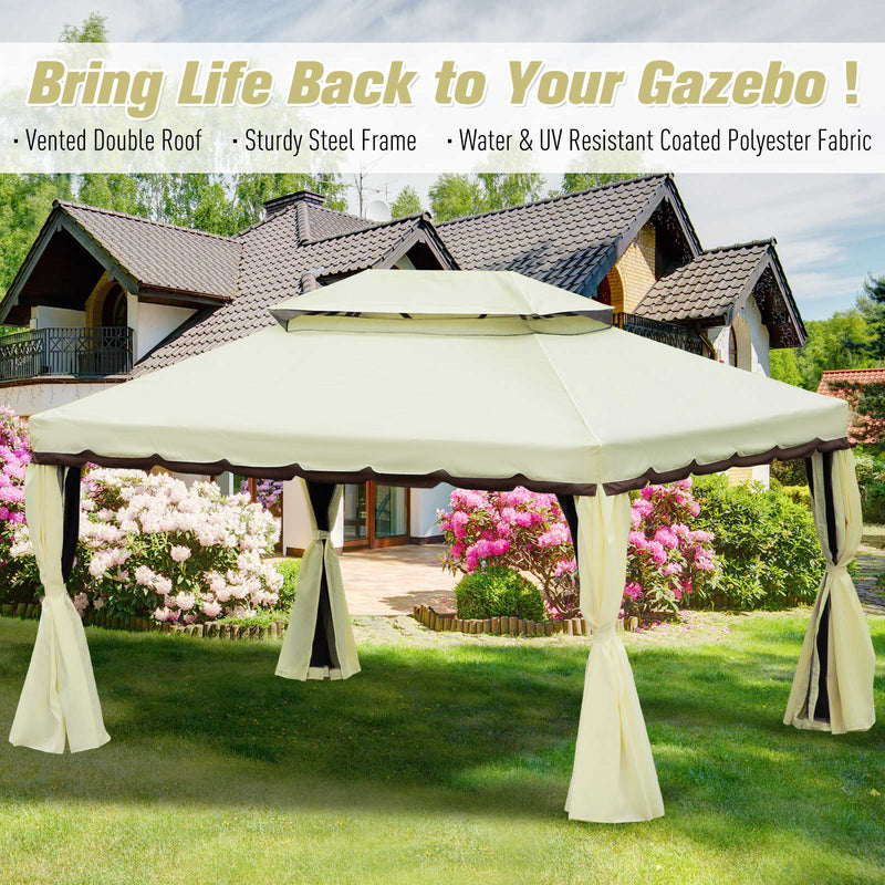 3 x 4 m Aluminium Metal Gazebo Marquee Canopy Pavilion Patio Garden Party Tent Shelter with Nets and Sidewalls - Cream White