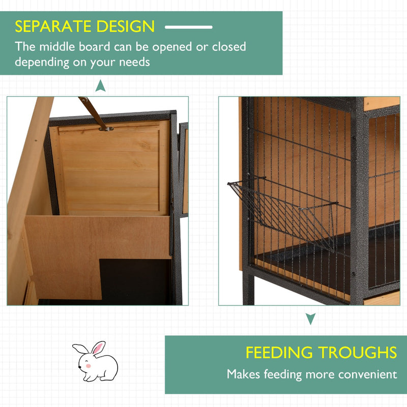 2-Floor Wooden Guinea Pigs Hutches Bunny Cage Metal Frame Pet House with Slide-Out Tray Feeding Trough Ramp Lockable Door Openable Roof