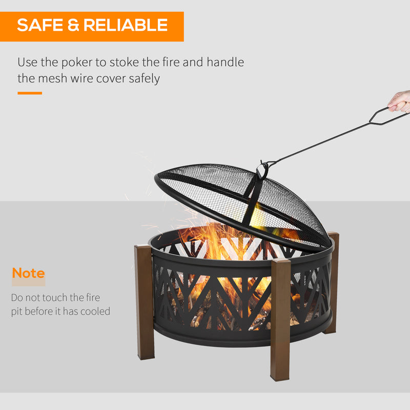 2-in-1 Outdoor Fire Pit Bowl with BBQ Grill Grate 30" Steel Heater with Spark Screen Cover, Fire Poker for Backyard Bonfire Outdoor Cooking