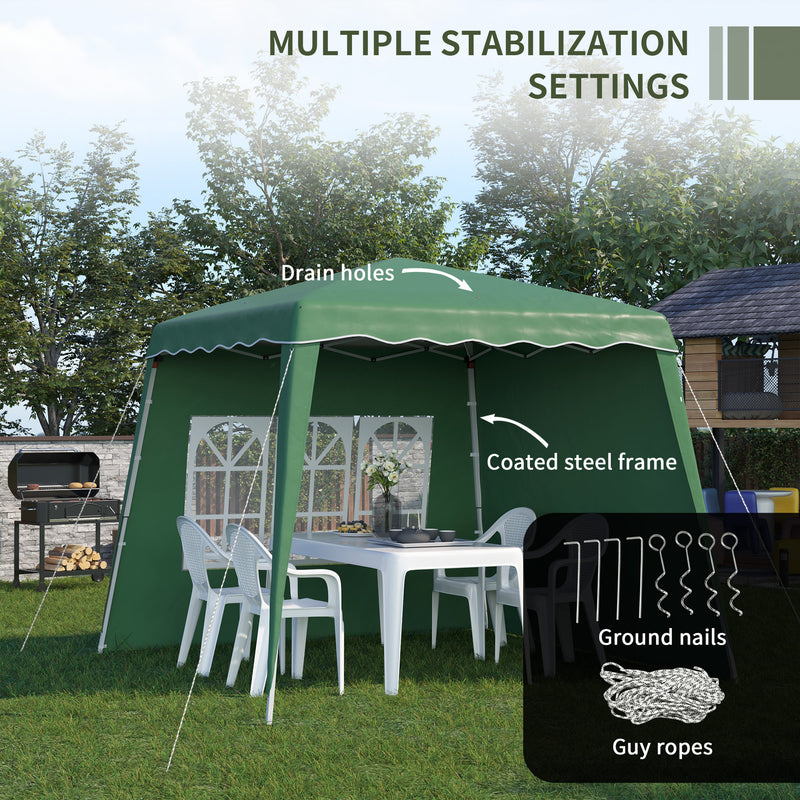 Pop Up Gazebo with 2 Sides, Slant Legs and Carry Bag, Height Adjustable UV50+ Party Tent Event Shelter for Garden, Patio, Green