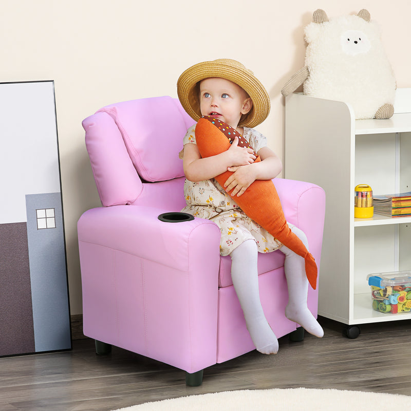 Children Recliner Armchair W/ Cup Holder-Pink