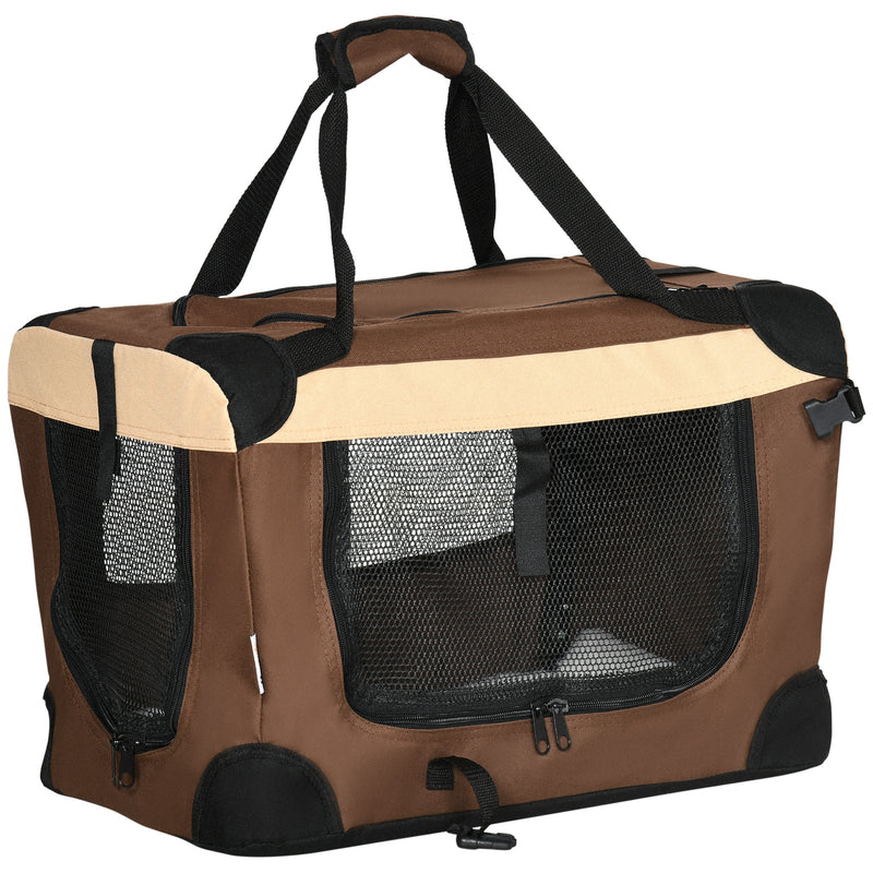 51cm Foldable Pet Carrier, Dog Cage, Portable Cat Carrier, Cat Bag, Pet Travel Bag with Cushion for Miniature Dogs, Brown
