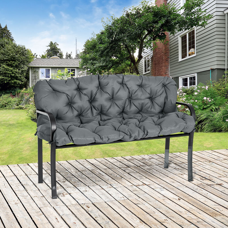 3 Seater Outdoor Chair Cushions, Garden Bench Cushion W/ Back and Ties for Indoor and Outdoor Use, 98 x 150 cm, Dark Grey