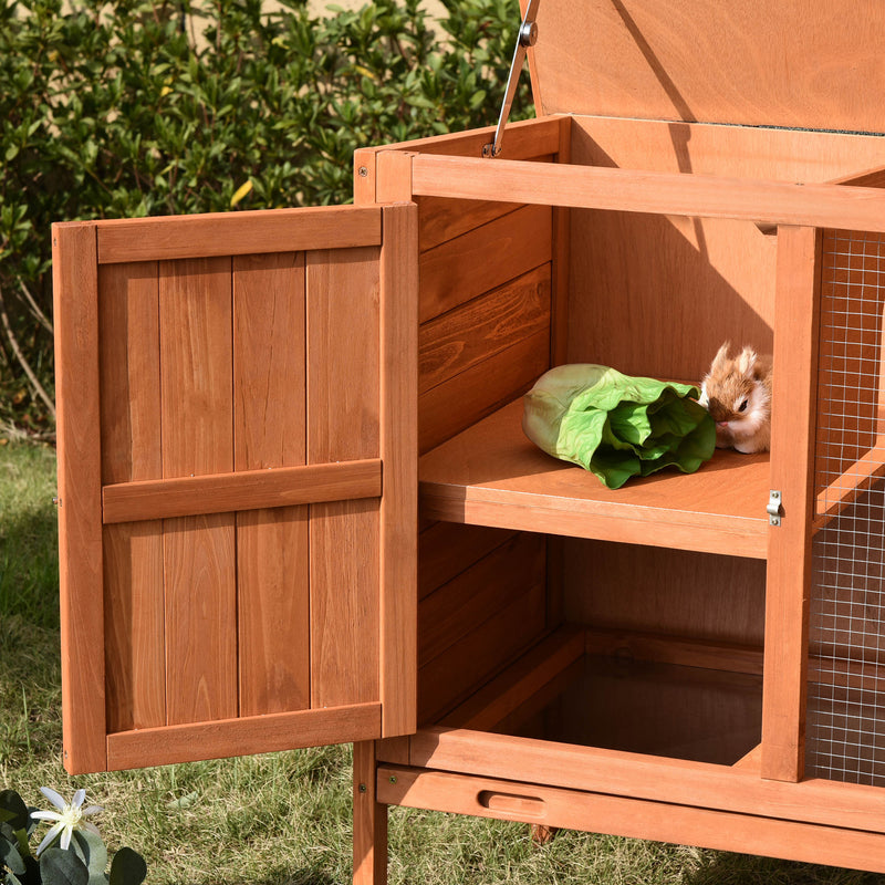 Wooden Guinea Pigs Hutches Elevated Pet House Bunny Cage with Slide-Out Tray Lockable Door Outdoor Openable Roof 102 x 56 x 85cm Natural