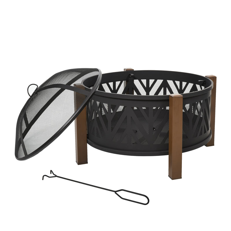 2-in-1 Outdoor Fire Pit Bowl with BBQ Grill Grate 30" Steel Heater with Spark Screen Cover, Fire Poker for Backyard Bonfire Outdoor Cooking