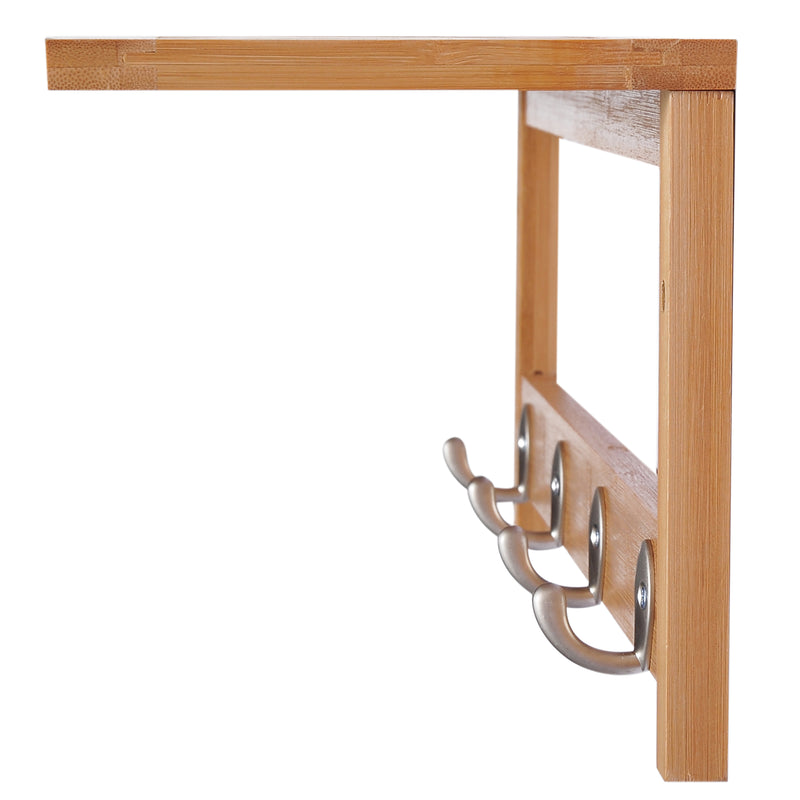 Wall Mounted Coat Clothes Hat Hanger 4 Hooks Rack Stand with Rail & Storage Shelf for Hallway Entryway Bedroom Bathroom