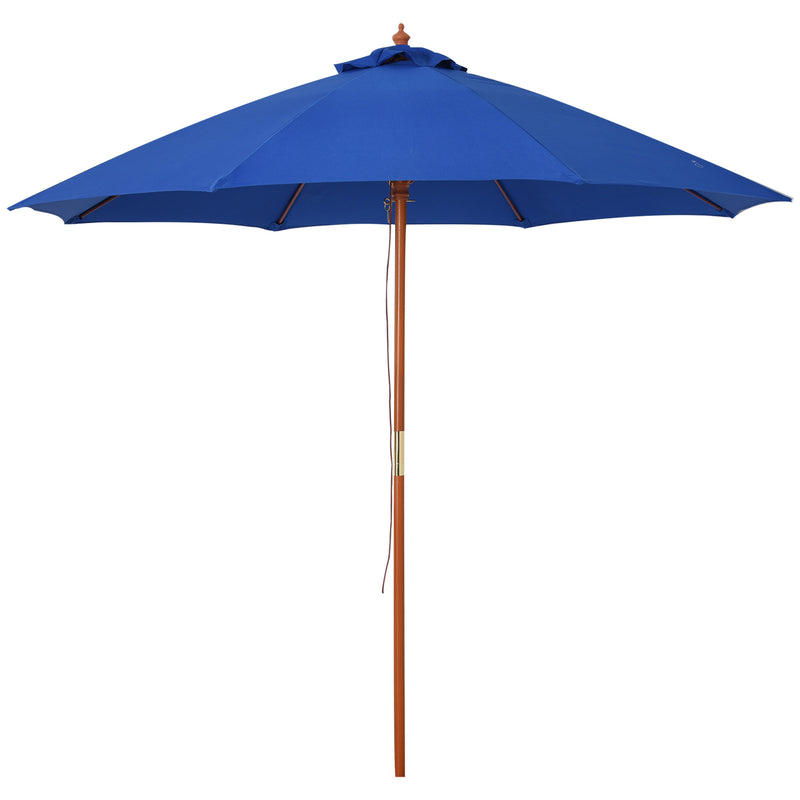 2.5m Wood Garden Parasol Sun Shade Patio Outdoor Market Umbrella Canopy with Top Vent, Blue