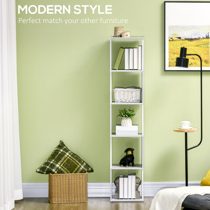 Modern 5-Tier Bookshelf, Freestanding Bookcase Storage Shelving for Living Room Home Office Study, Light Grey