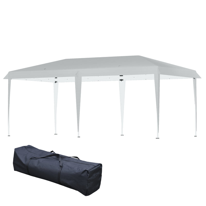 Pop Up Gazebo, Double Roof Foldable Canopy Tent, Wedding Awning Canopy w/ Carrying Bag, 6 m x 3 m x 2.65 m, Grey