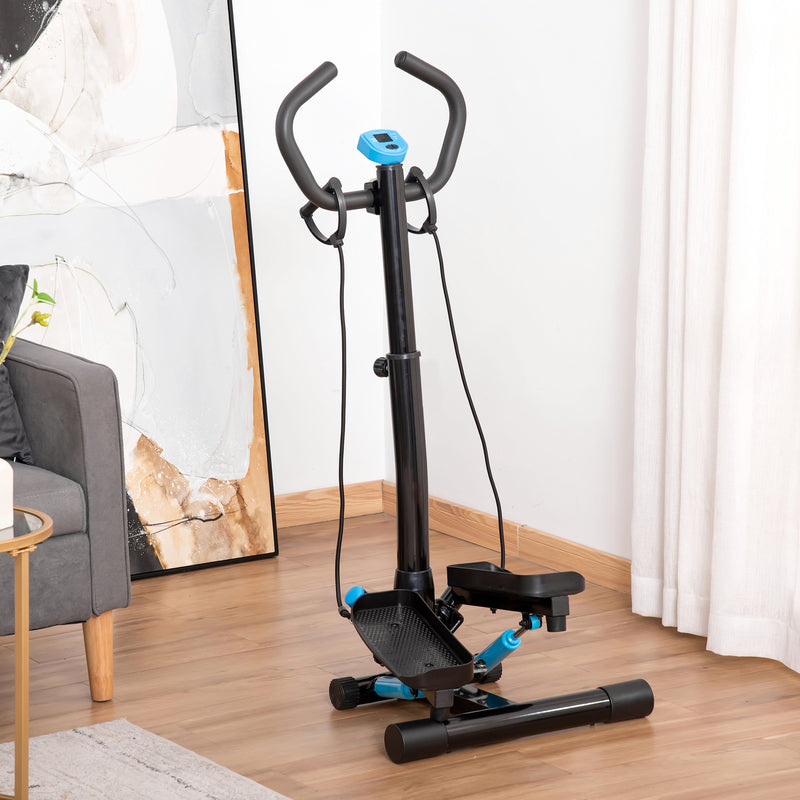 Adjustable Twist Stepper Fitness Step Machine, LCD Screen, Height-Adjust Handlebars, Home Gym, Black and Blue