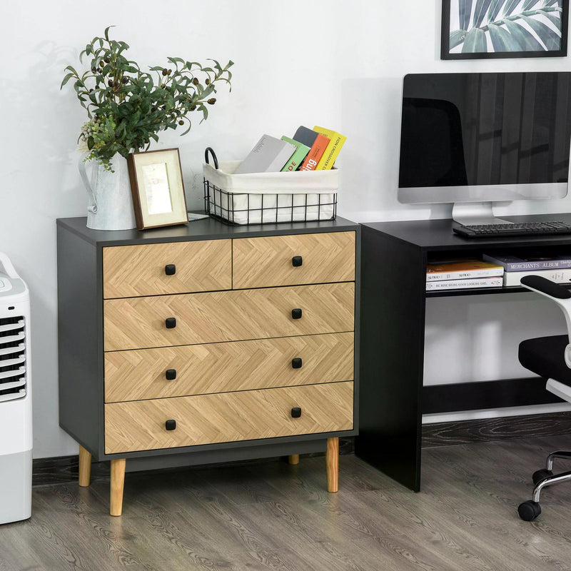 5-Drawer Chest Storage Cabinet Sideboards with Metal Handles Freestanding Dresser for Bedroom, Living Room