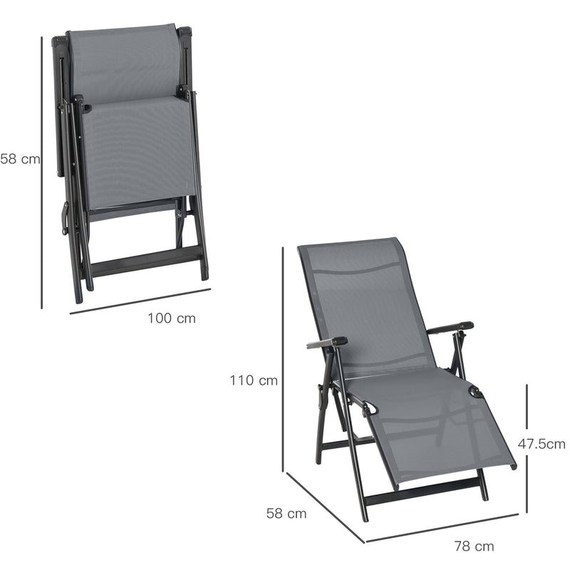 Set of 2 Outdoor Sun Lounger Adjustable Folding Steel Chaise Reclining Lounge Chairs with 10 Back and Leg Positions, Grey