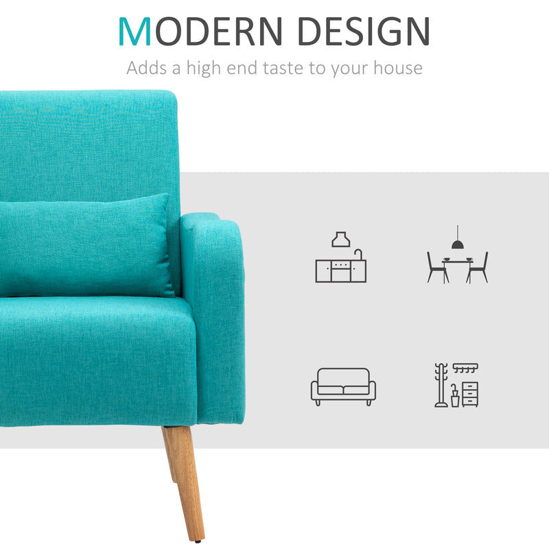 Accent Chair, Linen-Touch Armchair, Upholstered Leisure Lounge Sofa, Club Chair with Wooden Frame, Teal