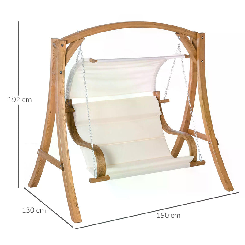 Wooden Porch Swing Chair A-Frame Wood Log Swing Bench Chair With Canopy and Cushion for Patio Garden Yard