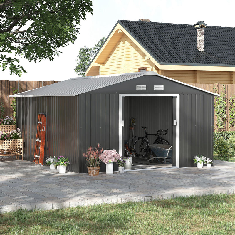 13 x 11ft Foundation Ventilation Steel Outdoor Garden Shed Grey