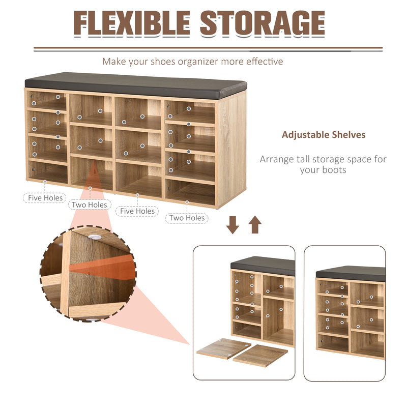 Multi-Storage Shoe Rack w/ 14 Compartments Cushion Moving Shelves Solid Frame Foot Pads Home Office Tidy Organisation Boots Trainers Brown