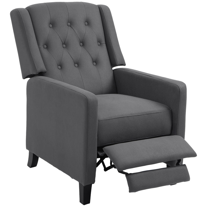 Wingback Recliner Chair for Home Theater, Button Tufted Microfibre Cloth Reclining Armchair with Leg Rest, Deep Grey