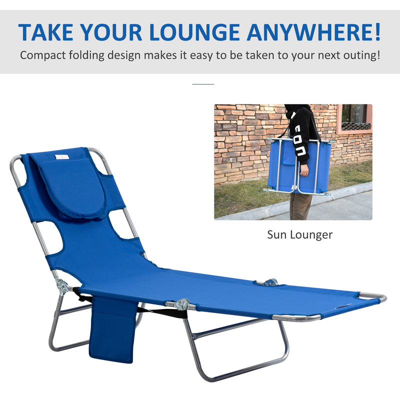 Beach Chaise Lounge with Face Cavity & Arm Slots, Portable Sun Lounger, Reclining Lounge Chair 5-position Adjustable Backrest, Blue
