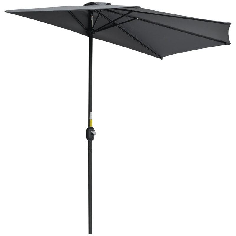 3 m Half Round Umbrella Parasol-Grey Polyester/Aluminum