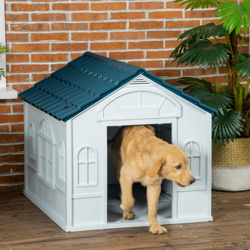 Plastic Weatherproof Dog House, Blue