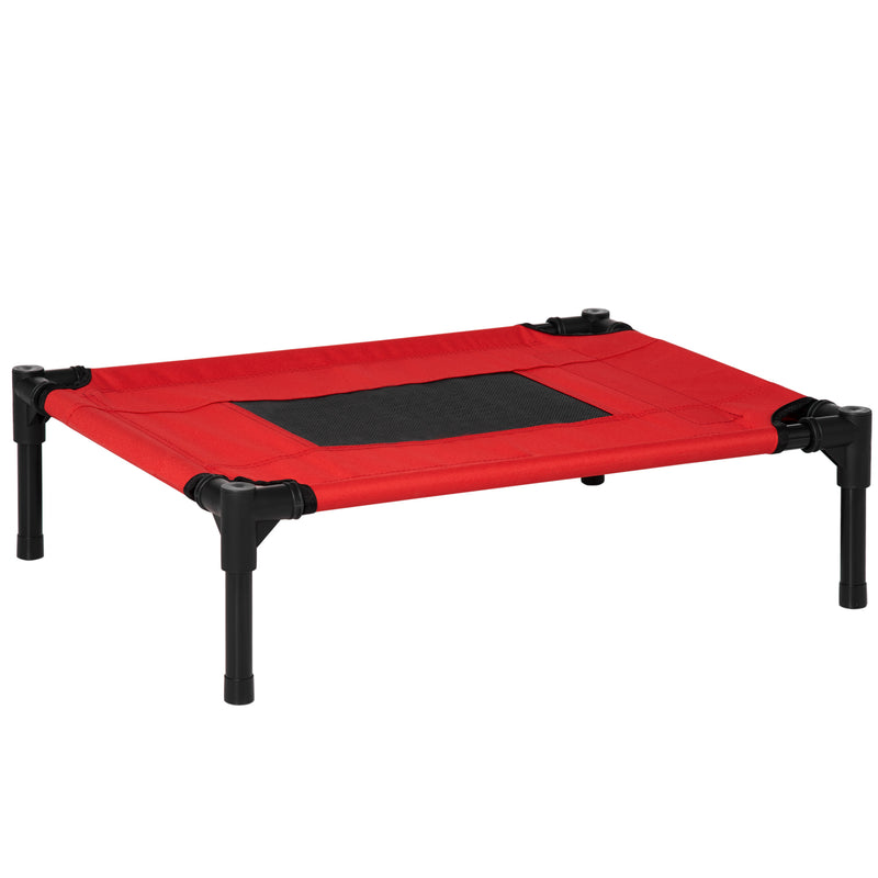 Elevated Pet Bed Portable Camping Raised Dog Bed w/ Metal Frame Black and Red (Small)