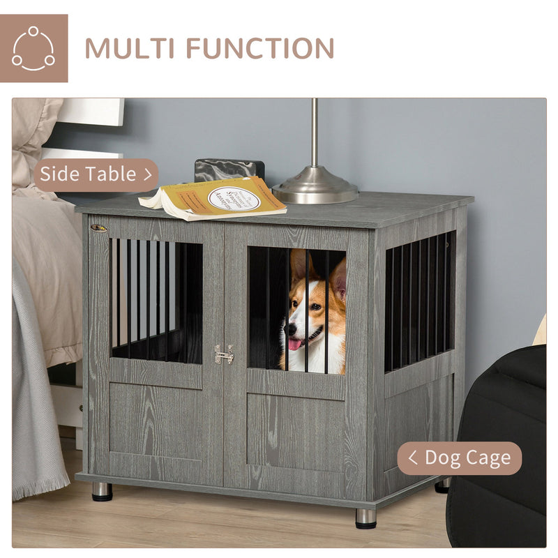 Dog Crate Furniture End Table, Pet Kennel for Small and Medium Dogs with Magnetic Door Indoor Animal Cage, Grey, 85 x 55 x 75 cm