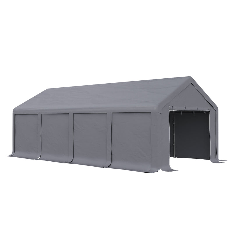 4 x 8 m Patio Garden Party Canopy, Outdoor BBQ, Wedding, Camping Gazebo Tent, Car Canopy Shelter w/ Side Panels & Zipper Door, Dark Grey