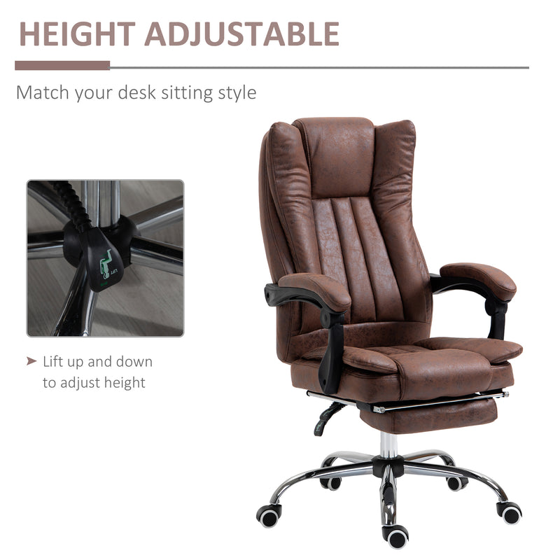 Home Office Chair Microfibre Desk Chair with Reclining Function Armrests Swivel Wheels Footrest Brown