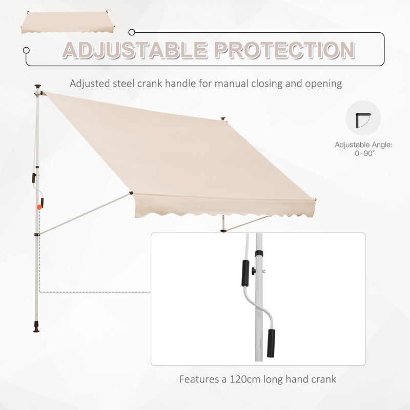 3x1.5m Garden Patio Manual Awning Canopy Sun Shade Shelter Retractable Adjustable Aluminium Frame Beige