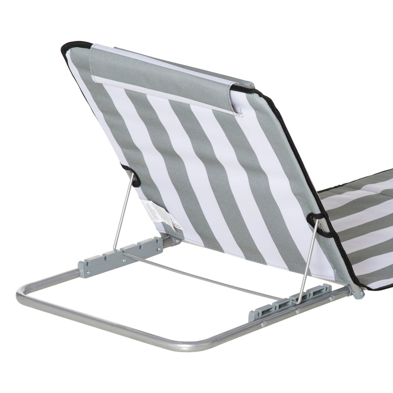 Set of 2 Foldable Garden Beach Chair Mat Lightweight Outdoor Sun Lounger Seats Adjustable Back Metal Frame PE Fabric Head Pillow, Light Grey