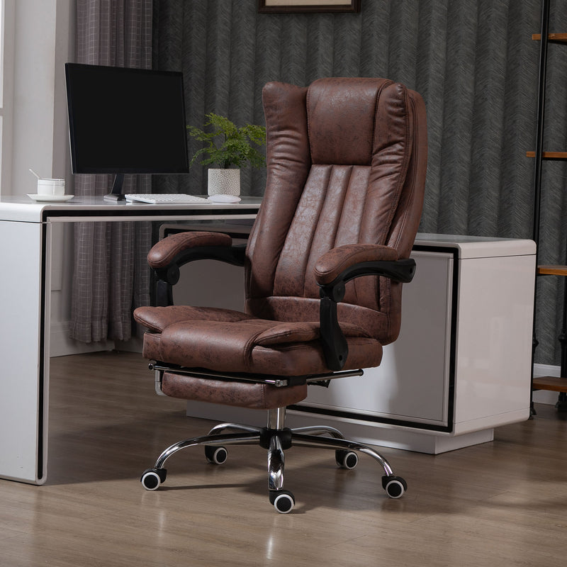 Home Office Chair Microfibre Desk Chair with Reclining Function Armrests Swivel Wheels Footrest Brown