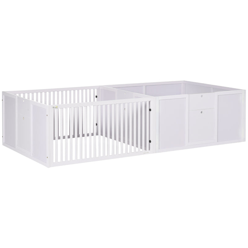 7 Panels Playpen with 3 Doors for Baby Dogs, Two-Room Design Puppy Whelping Box - White