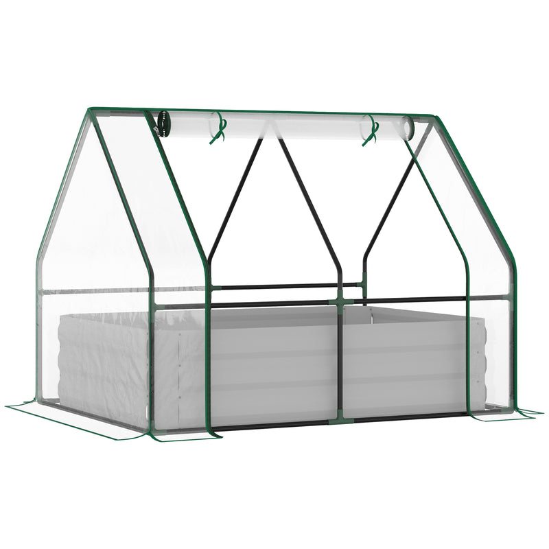 Raised Garden Bed with Greenhouse, Steel Planter Box with Plastic Cover, Roll Up Window, Dual Use for Flowers, Vegetables, 127 x 95 x 92cm