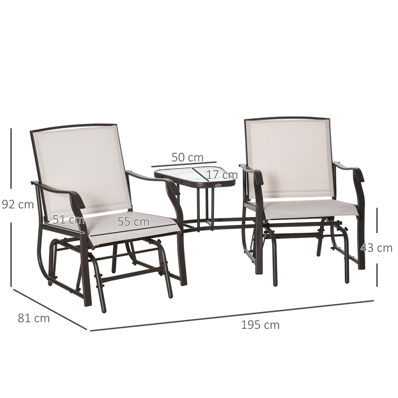 Garden Double Glider Rocking Chairs Gliding Love Seat with Middle Table Conversation Set Patio Backyard Relax Outdoor Furniture Beige