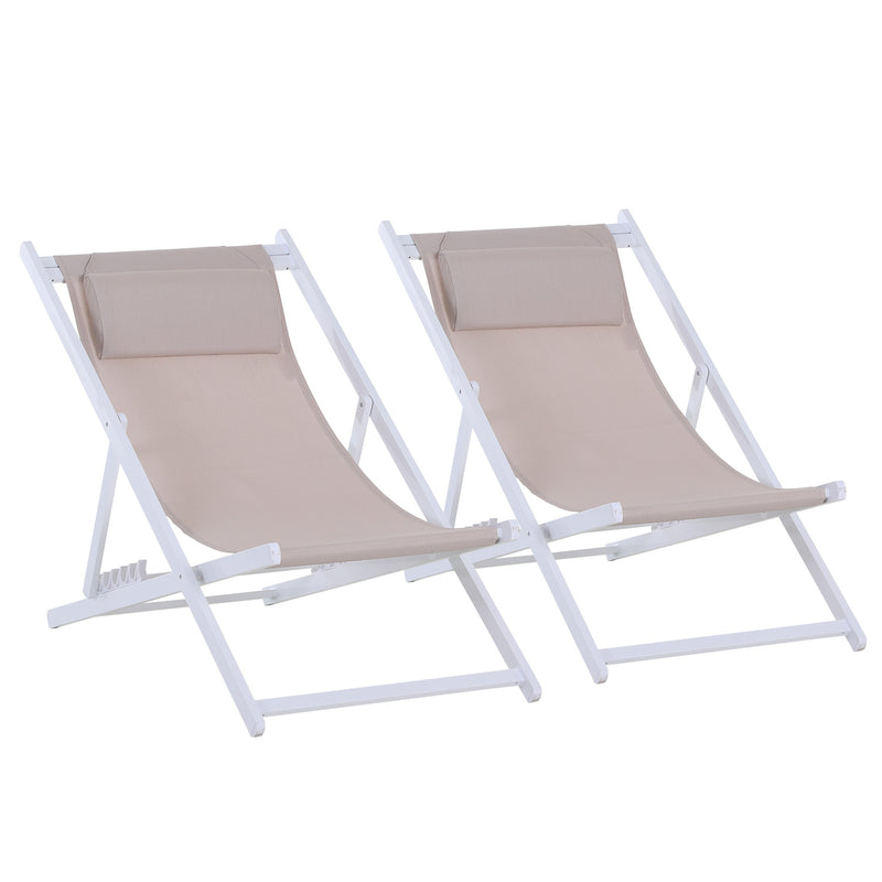 Set of 2 Folding Garden Beach Deck Chairs Deckchairs Seaside Folding Garden Patio Lounger, White