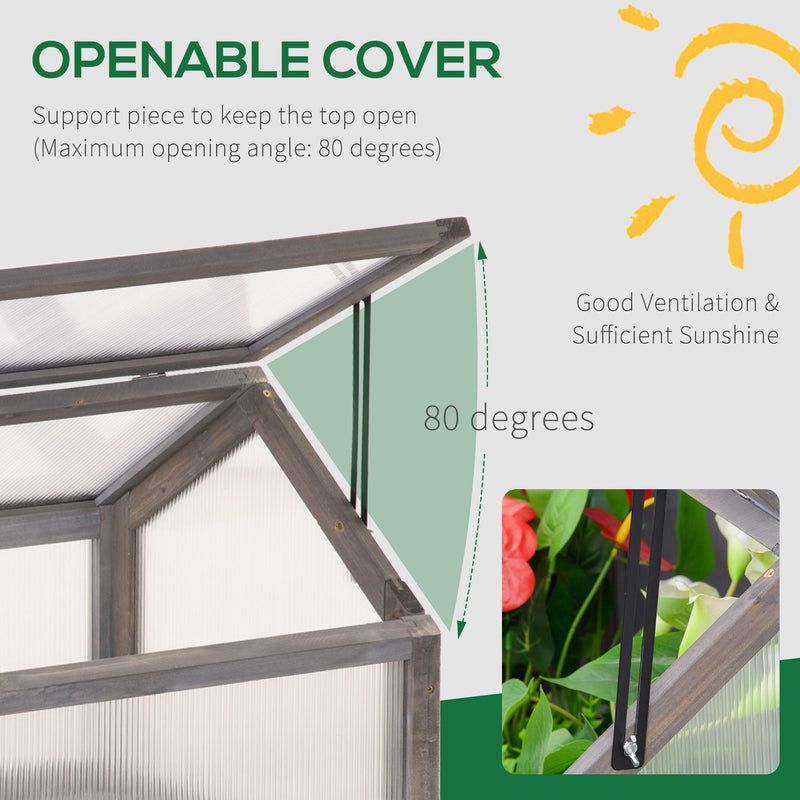 Wooden Cold Frame Greenhouse Garden Polycarbonate Grow House with Openable Top for Flowers, Vegetables, Plants, 90 x 52 x 50cm, Grey