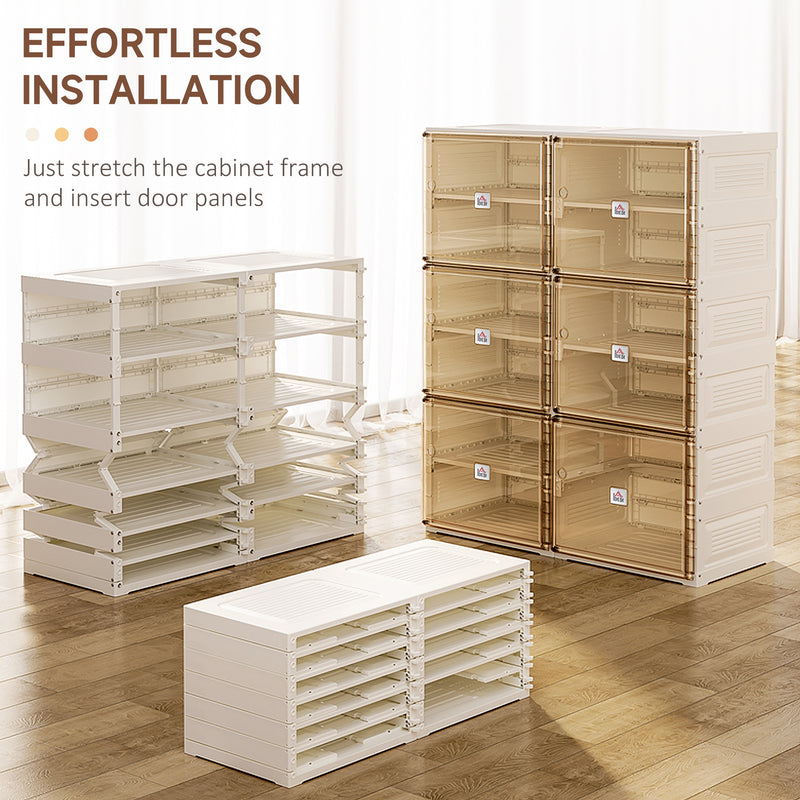 Portable Shoe Cabinet, Folding Shoe Storage Organizer with Ten Compartments, Magnet Doors, Holds up to 20 Pairs, for Hallway, White and Brown